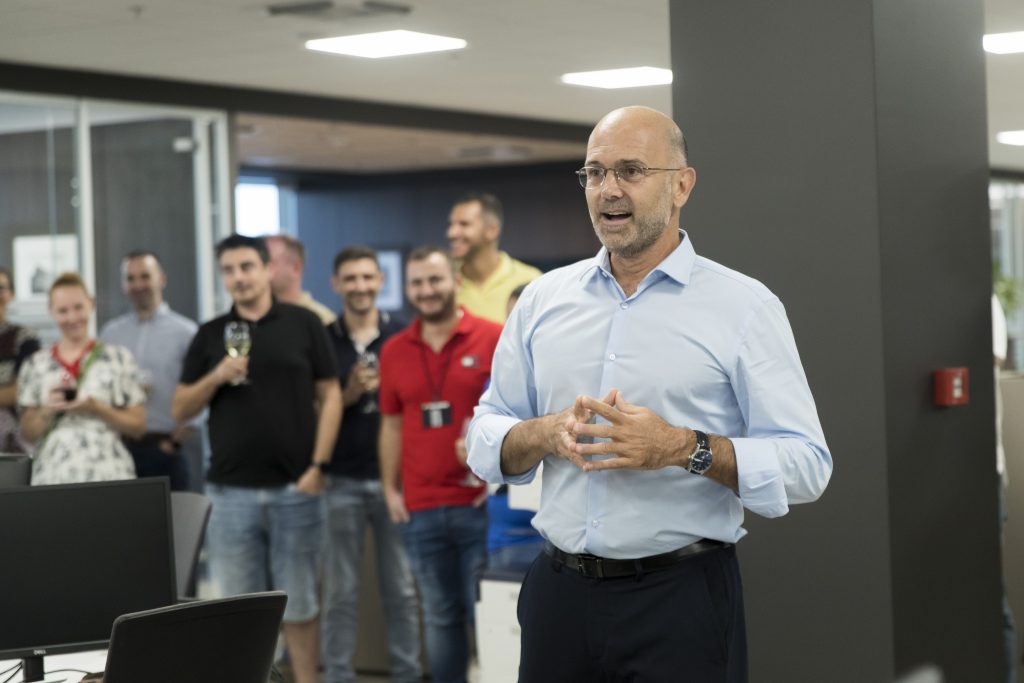 Arnaud Denis, Chief Executive Officer of MeDirect Group, addressing MeDirect Bank Malta employees during the informal event to mark the newly-refurbished offices in Sliema.