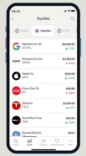 mobile app screenshot equities